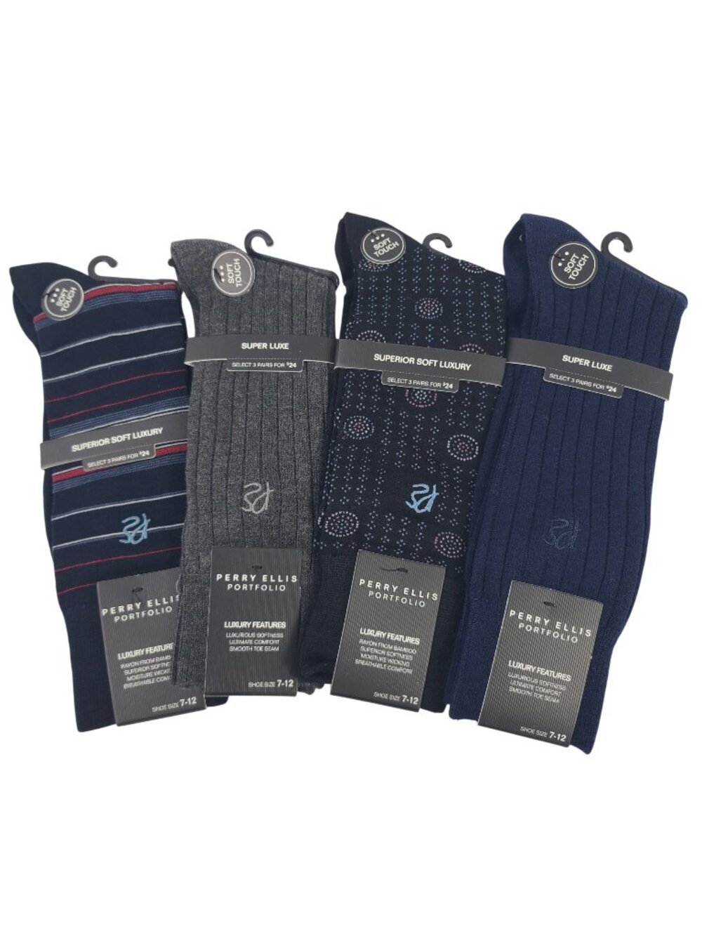NEW Perry Ellis Portfolio Men's Dress Socks Rayon From Bamboo Sz 7-12 Pack Of 4